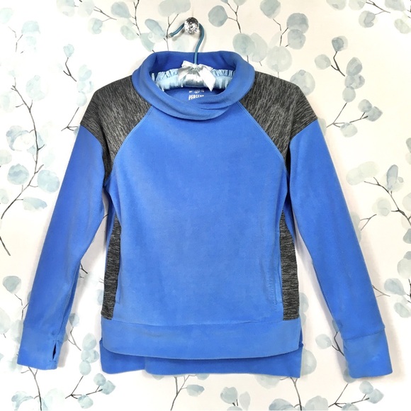 SO Perfect Sweatshirt Soft Blue Fleece Long Sleeve Heather Grey Color Block Top - Picture 9 of 9